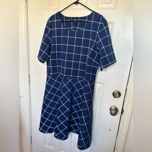 Chadwicks of Boston, Classic style navy blue grid dress with side zipper, 22W